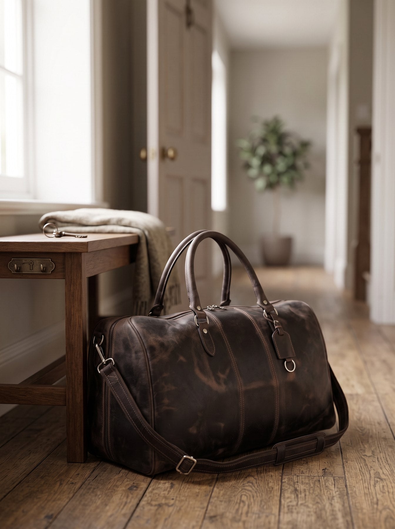 Dark Brown Leather Weekend Holdall