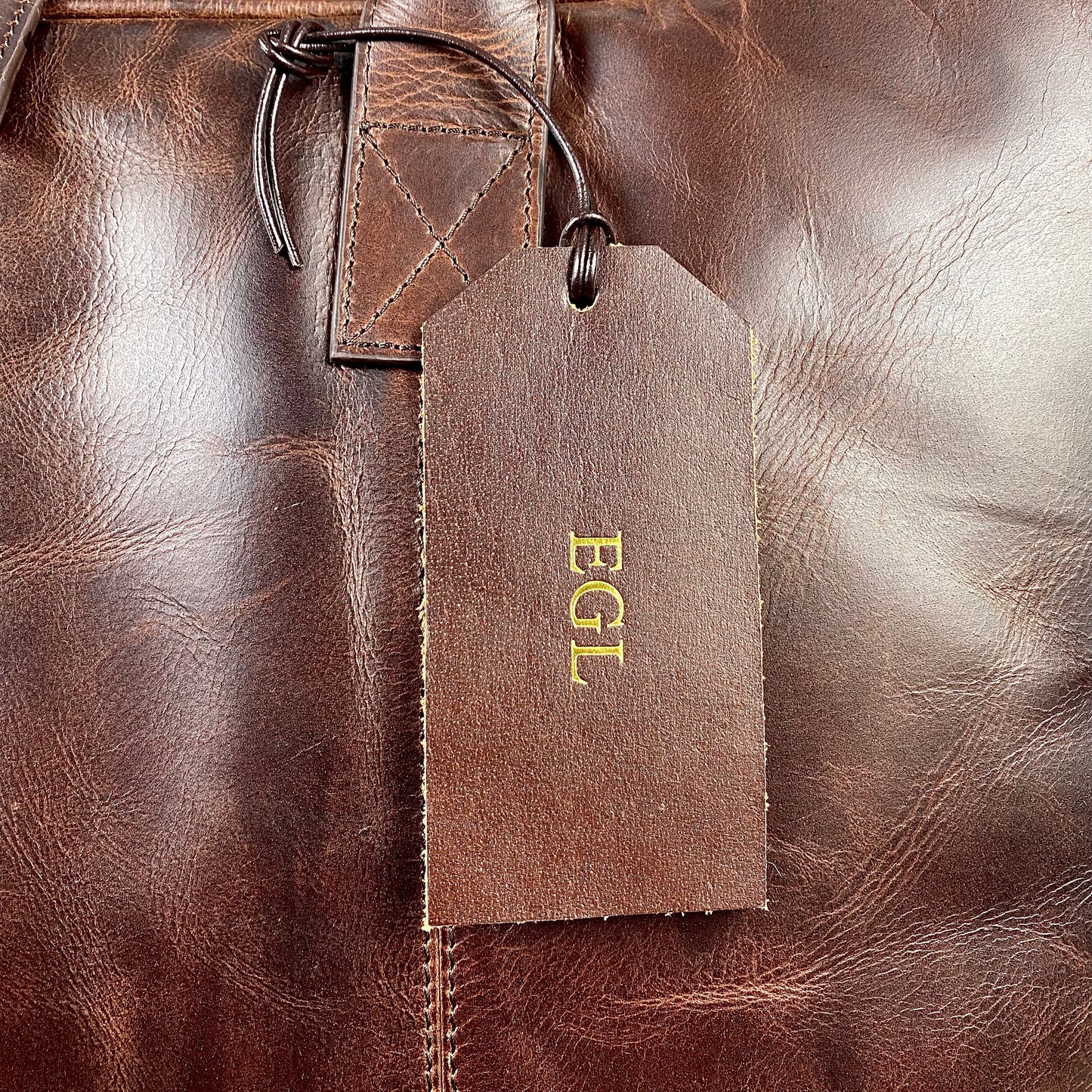 Cognac Leather Top Zip Wash Bag