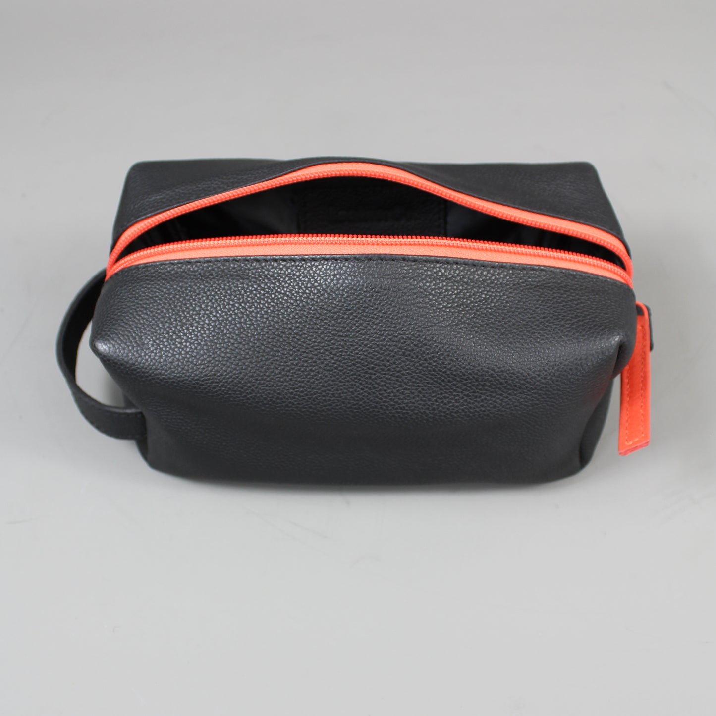 LeatherCo Black Leather Cosmetics Bag With Orange Zip