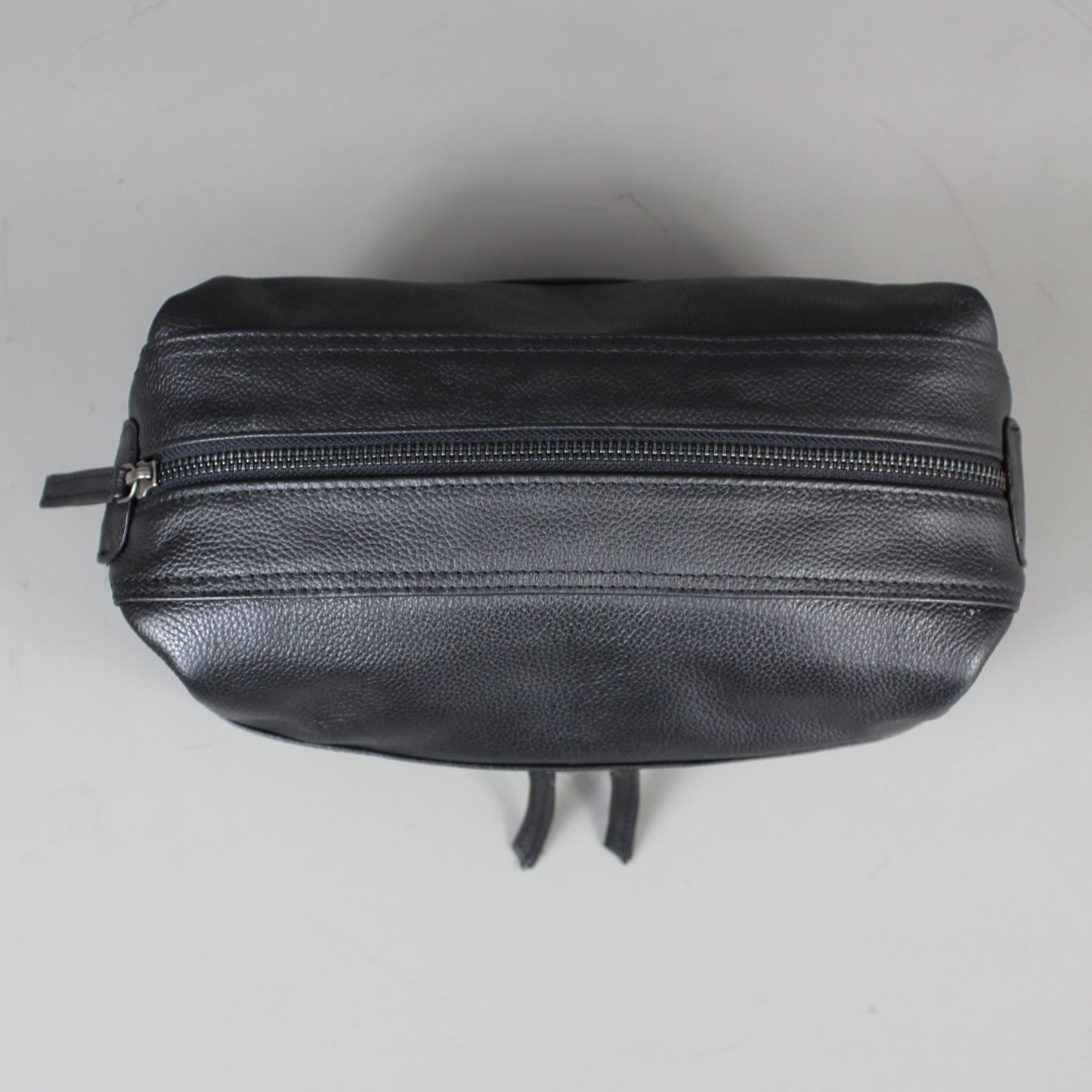 LetherCo Black Leather Open Top Wash Bag With Gunmetal Zip