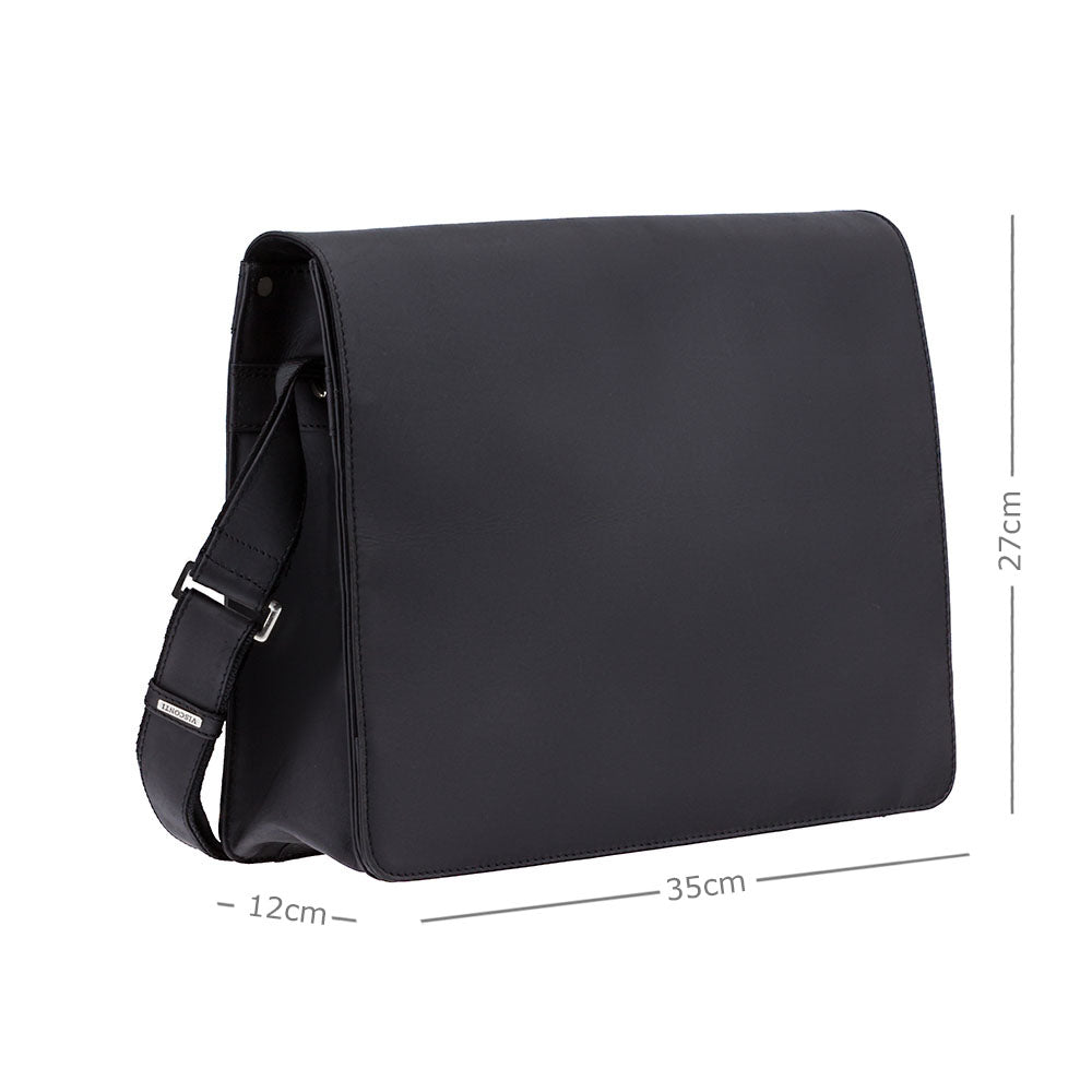 Harvard Large Leather Messenger Bag – Black