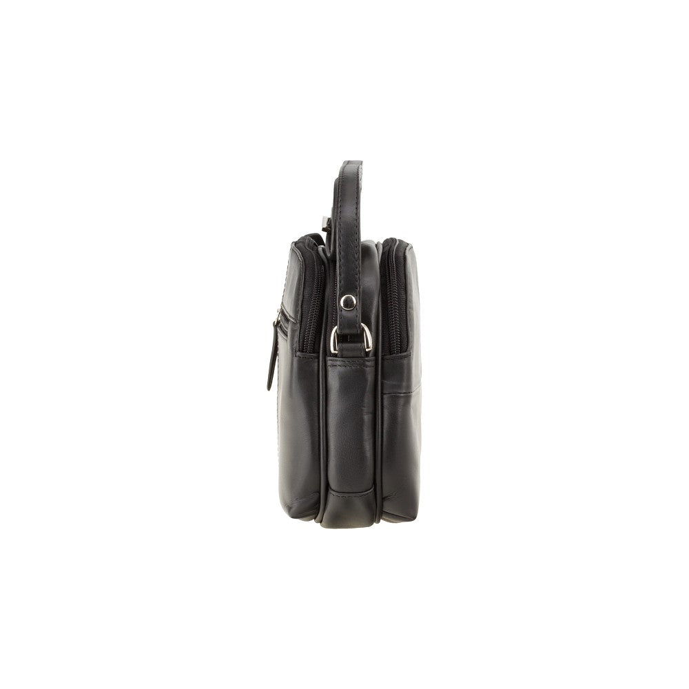 Holly Leather 3-Zip Sling Bag – Black