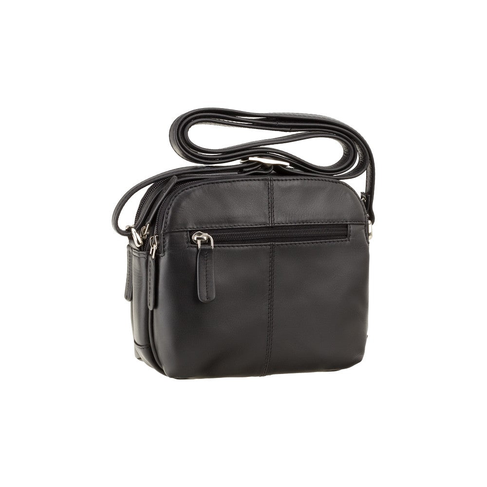 Holly Leather 3-Zip Sling Bag – Black