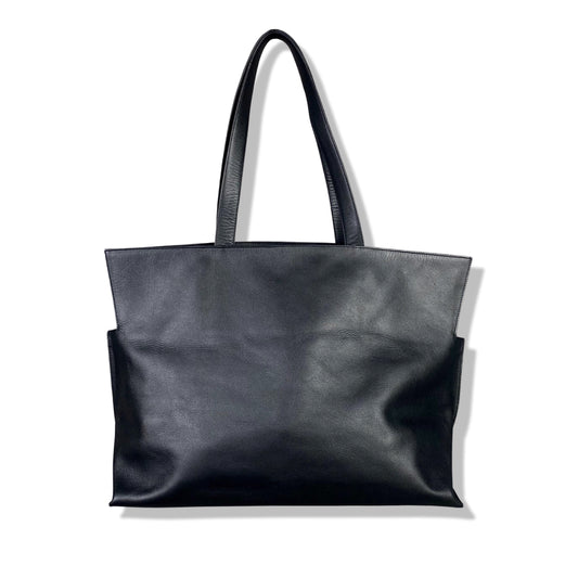 Extra Large Half-Meter Black Leather Carry-All Tote Bag