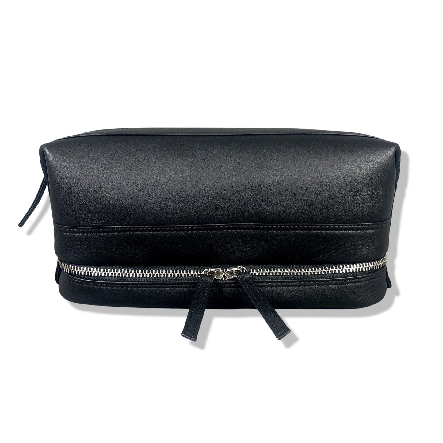 Black Leather Open Top Wash Bag