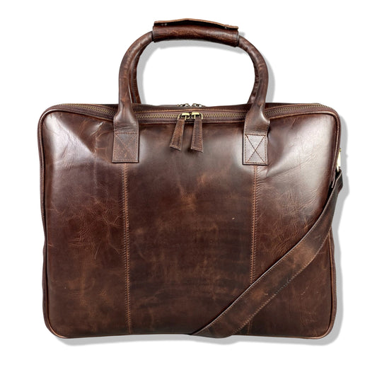 Cognac Leather Laptop Carry-All Bag