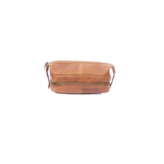 Walnut Leather Open Top Wash Bag