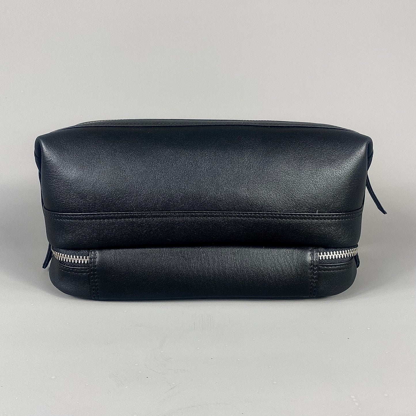 Black Leather Open Top Wash Bag