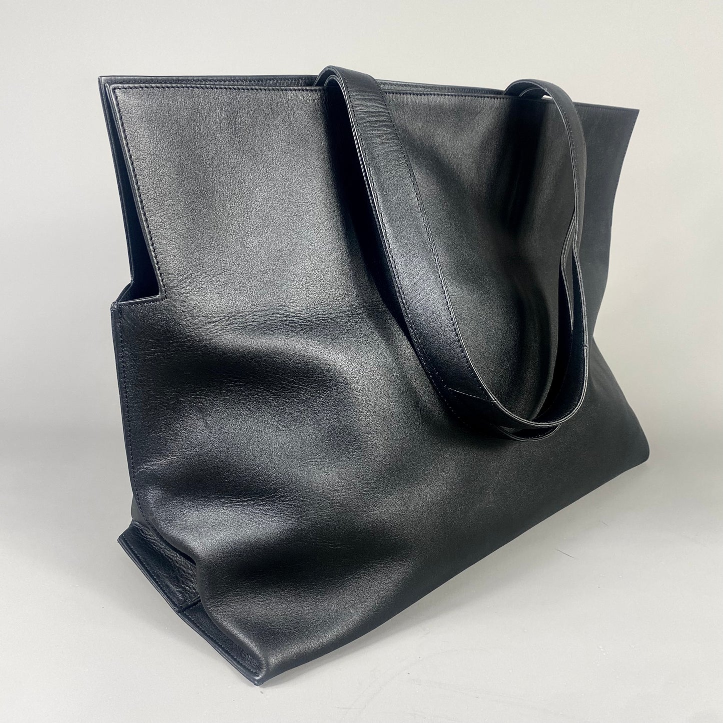 Extra Large Half-Meter Black Leather Carry-All Tote Bag