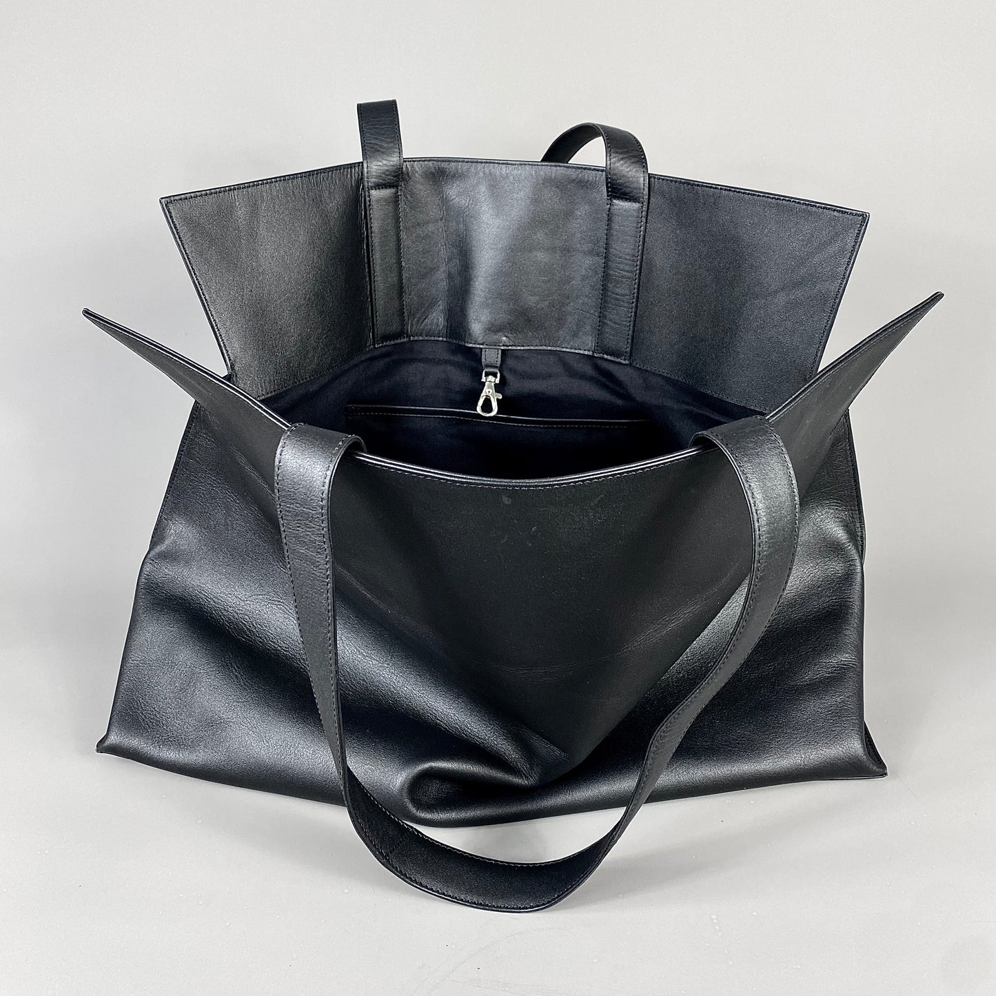 Extra Large Half-Meter Black Leather Carry-All Tote Bag