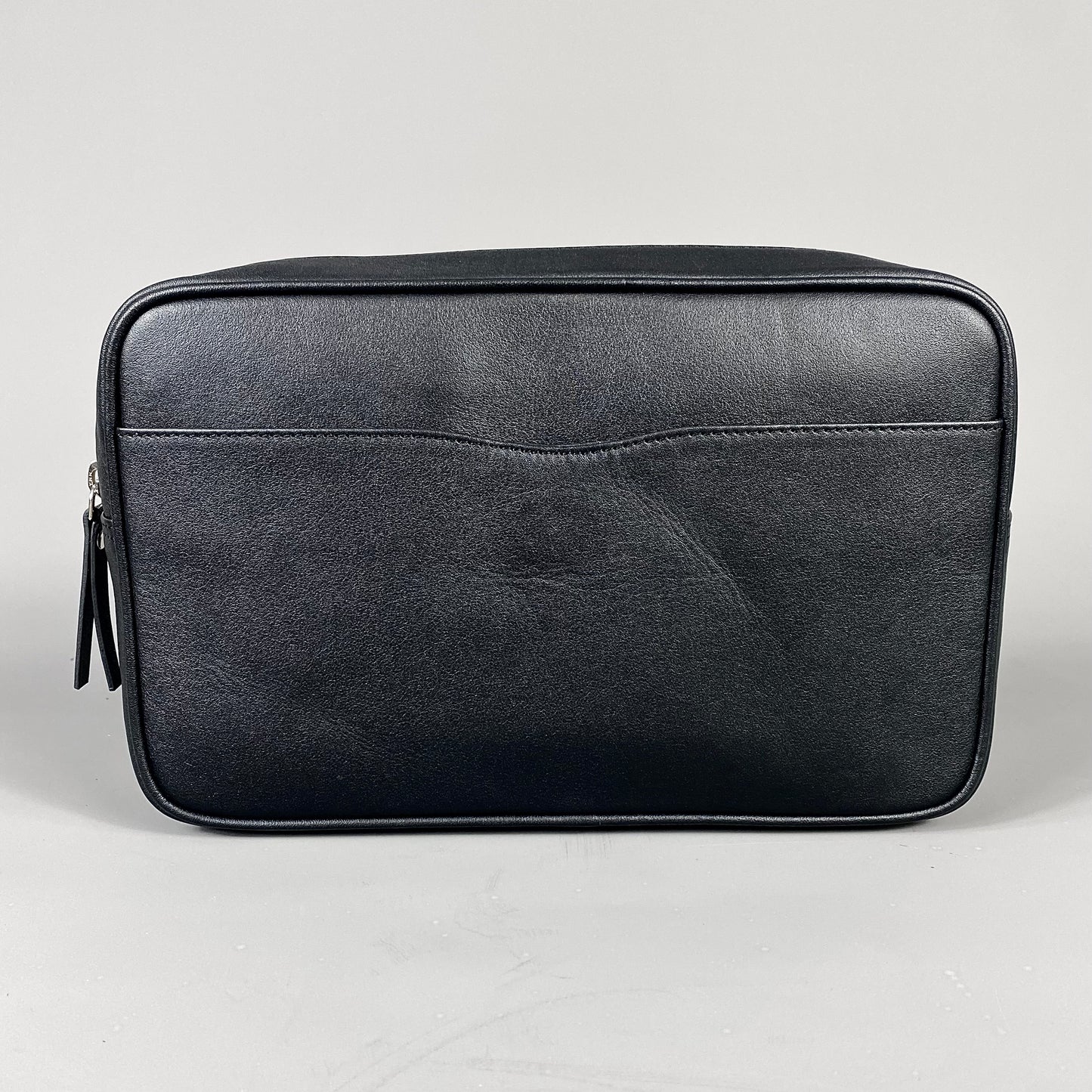 Black Leather Top Zip Wash Bag