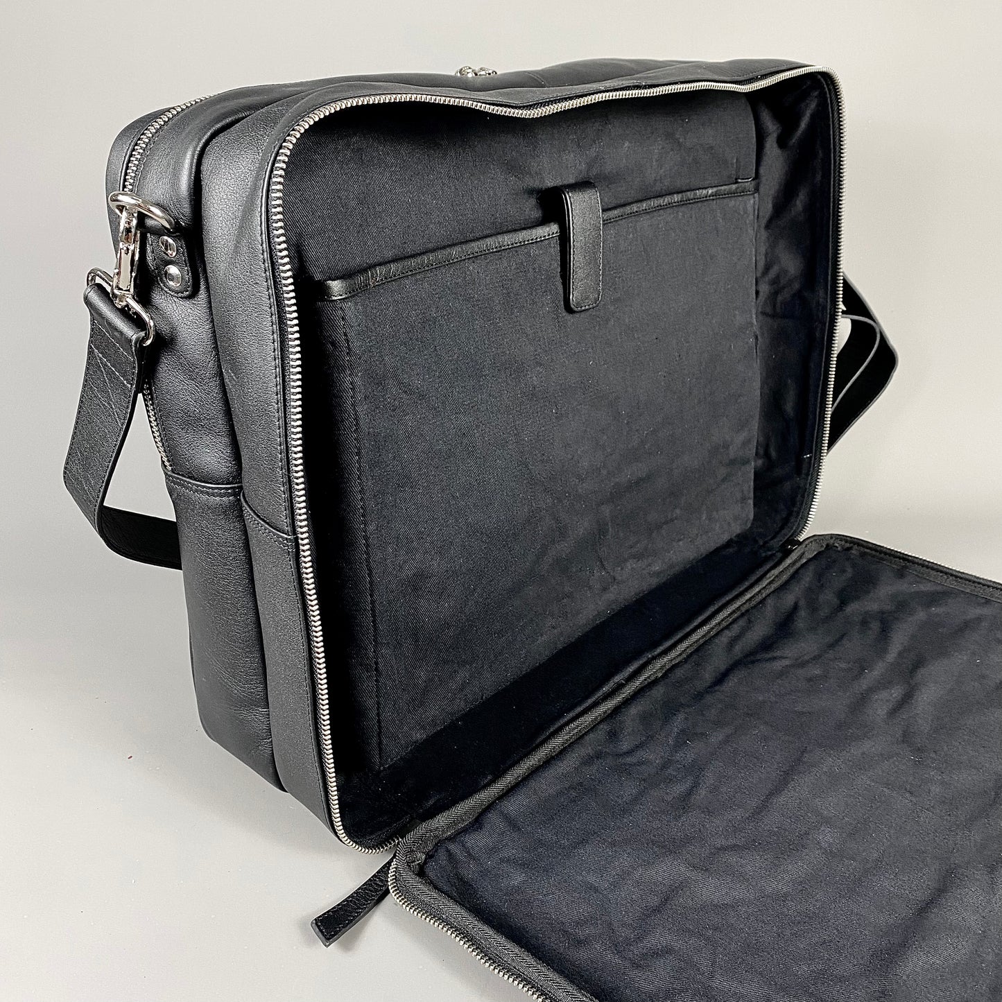 Black Leather Laptop Carry-All Bag