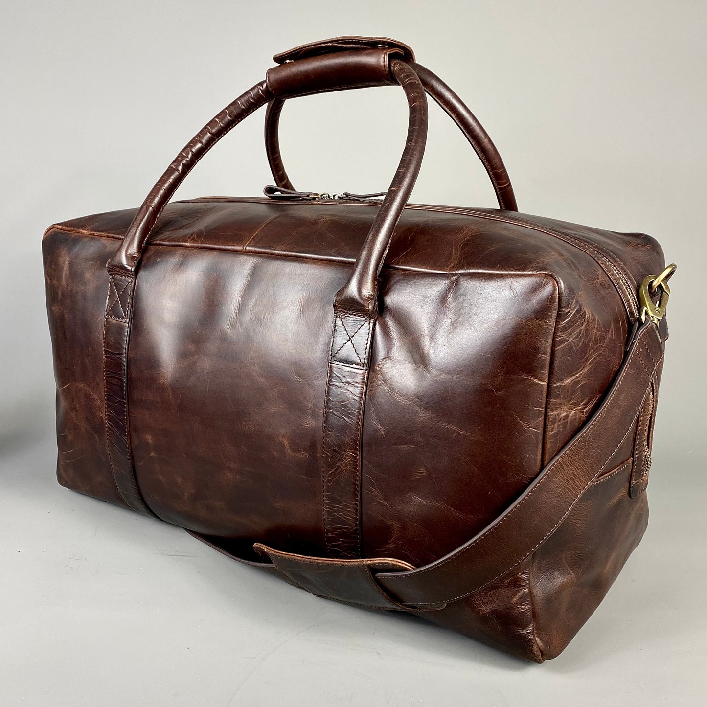 Large Cognac Leather Weekend Holdall