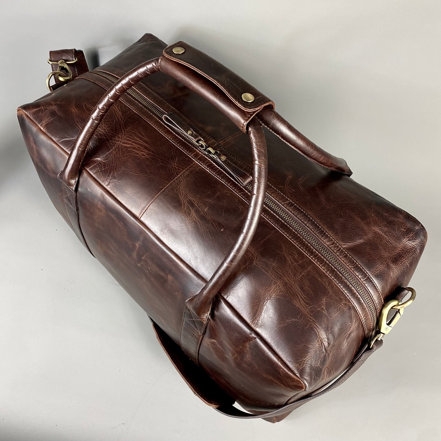 Large Cognac Leather Weekend Holdall