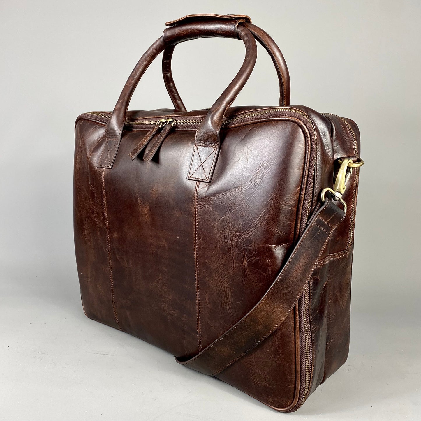 Cognac Leather Laptop Carry-All Bag