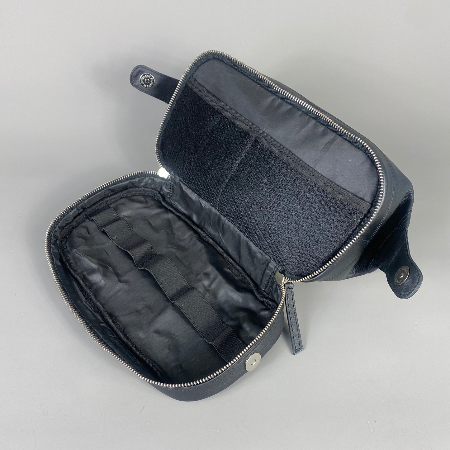 Black Leather Open Top Wash Bag