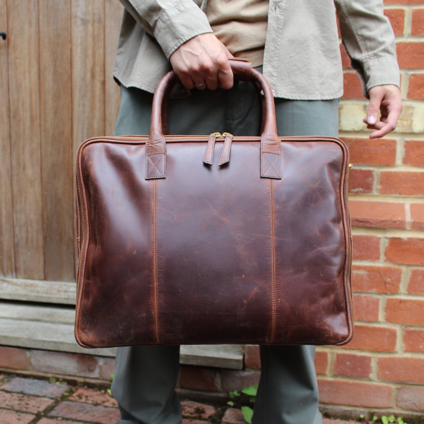 Cognac Leather Laptop Carry-All Bag