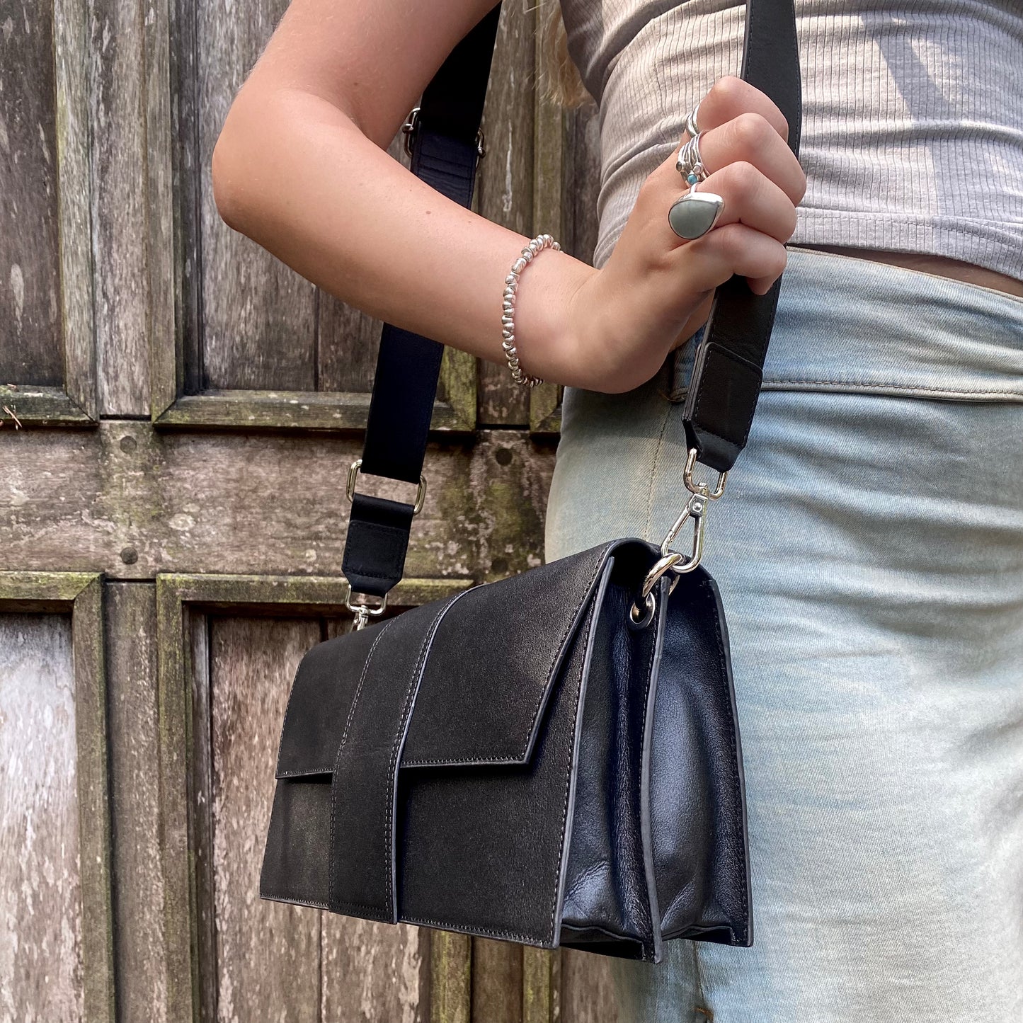 Black Leather Crossbody Handbag