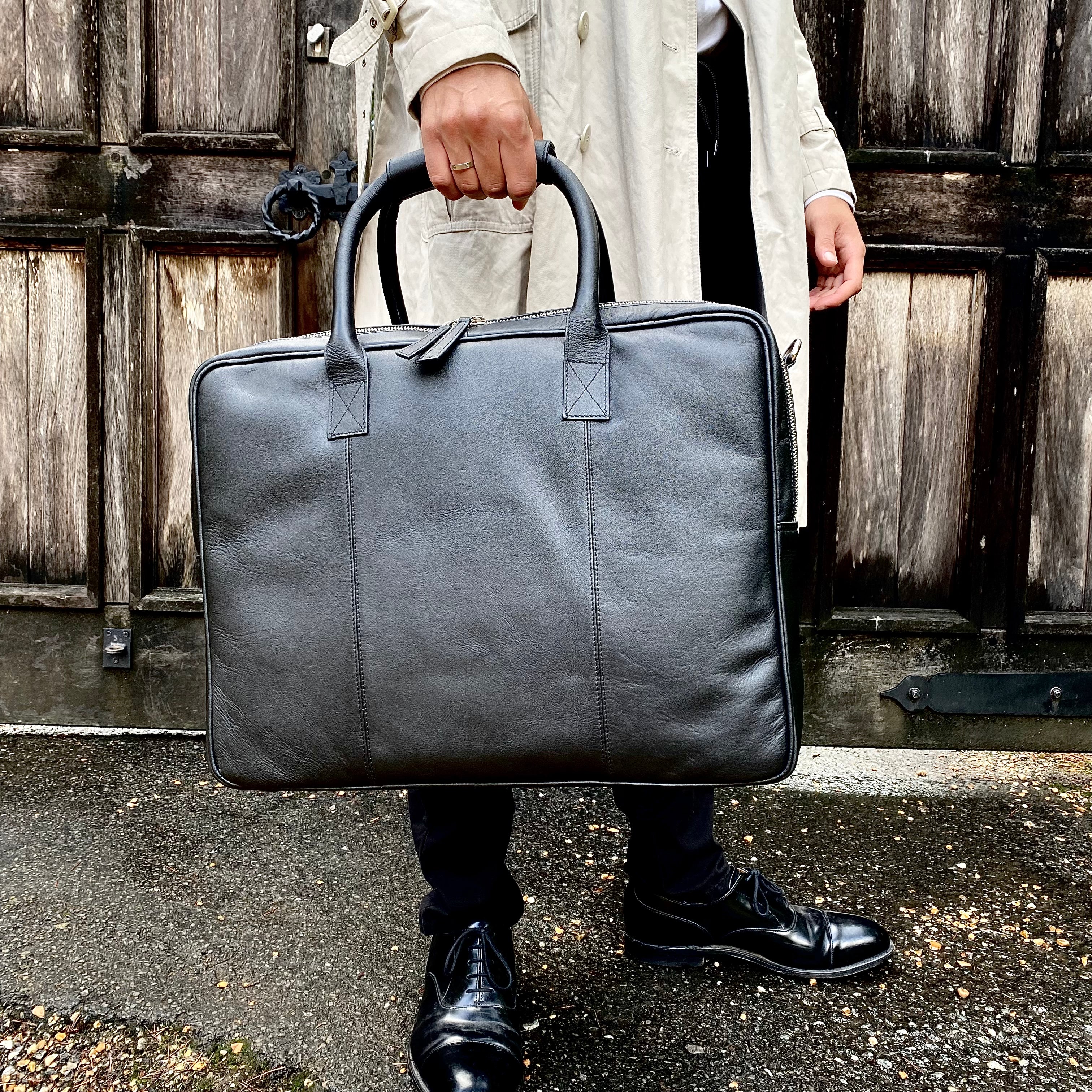 Black Leather Laptop Carry All Bag LeatherCo