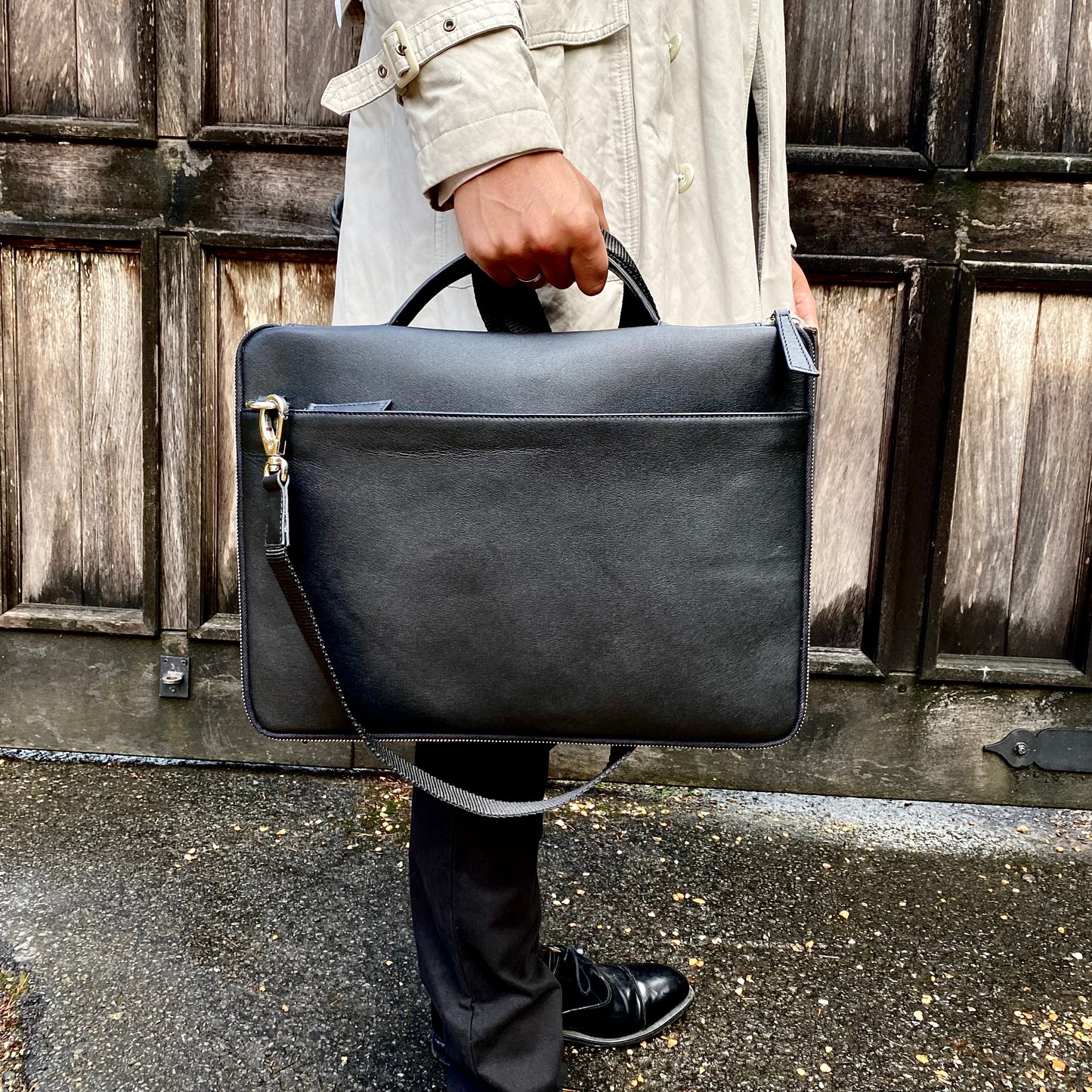 Black Leather Laptop Sleeve Bag