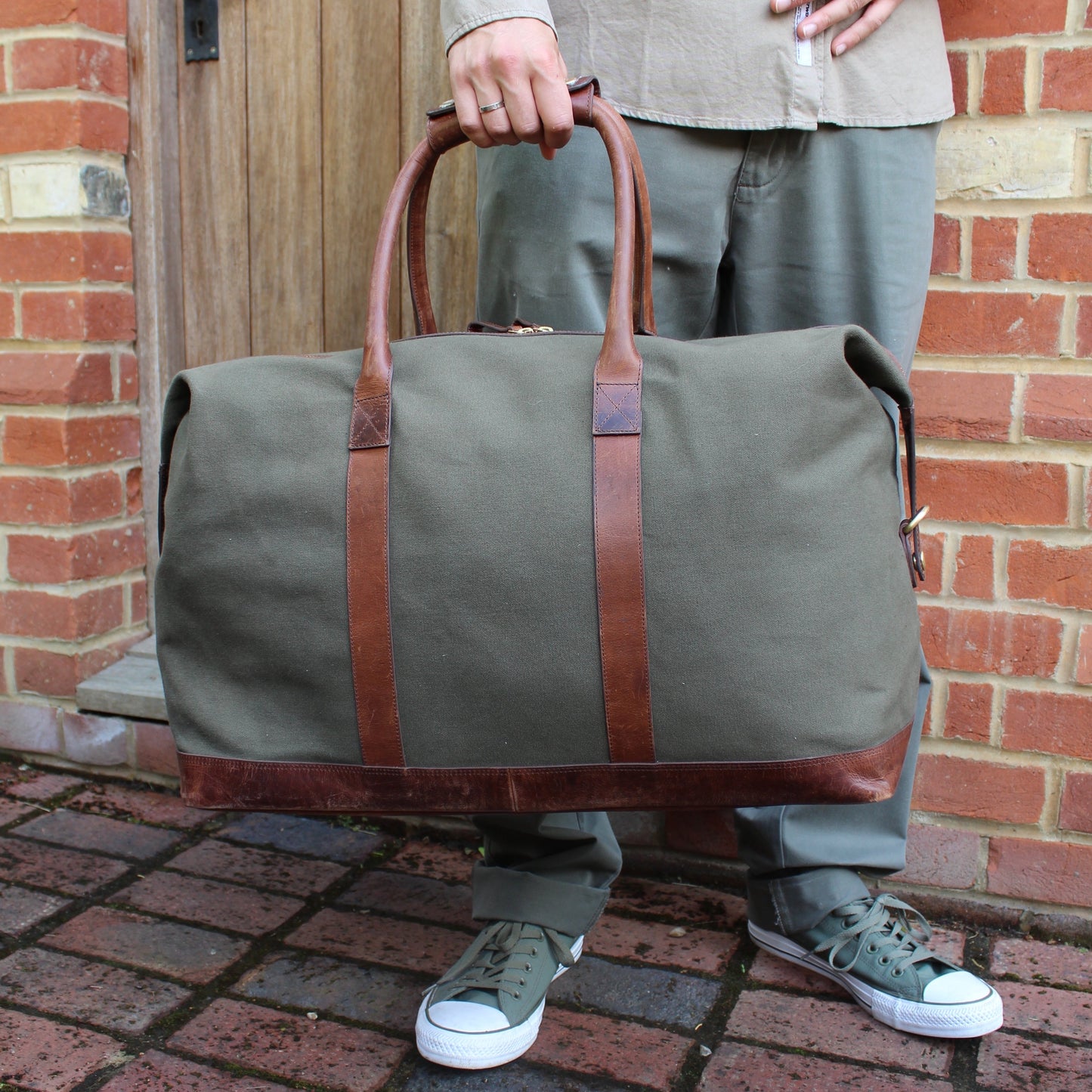 Canvas Weekend Holdall With Leather Trim