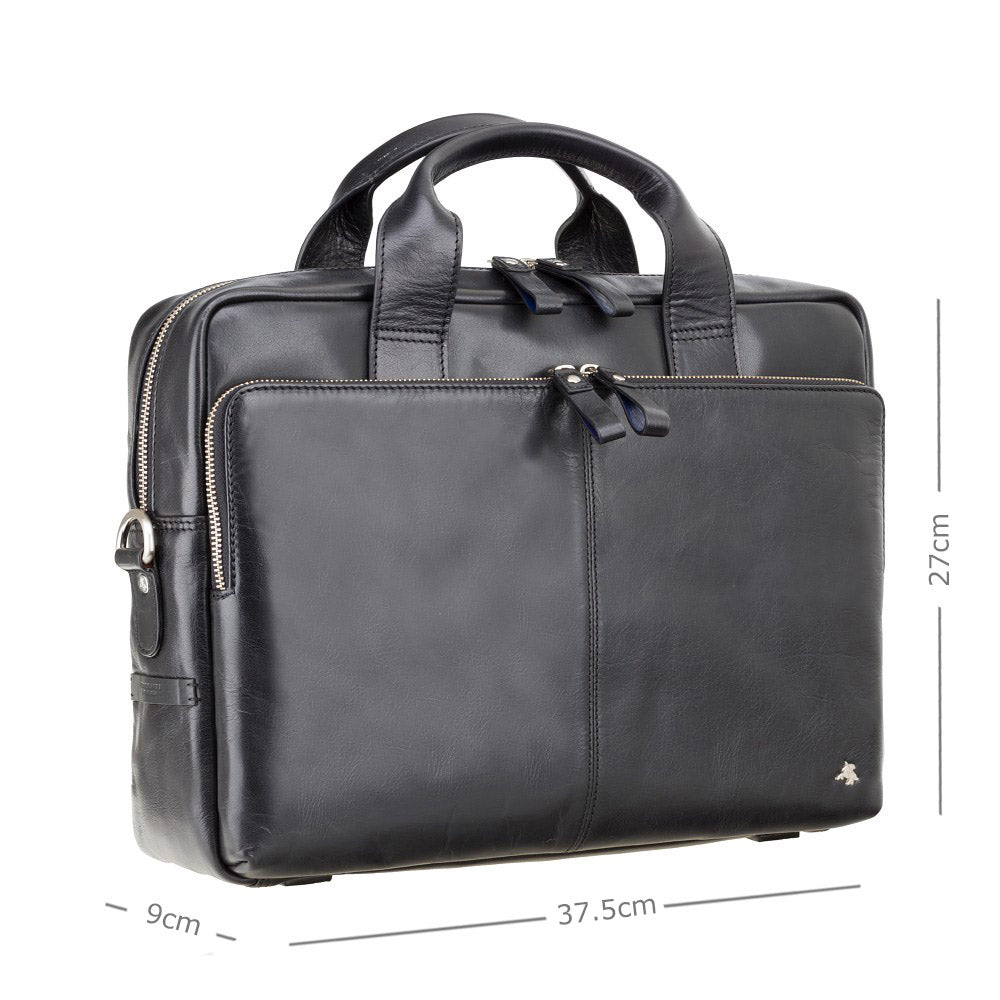 Hugo 13" Leather Zip-Top Laptop Bag – Black