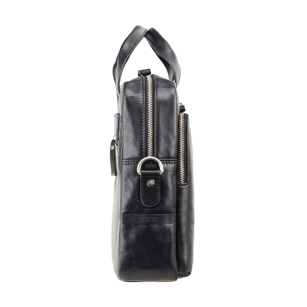 Hugo 13" Leather Zip-Top Laptop Bag – Black