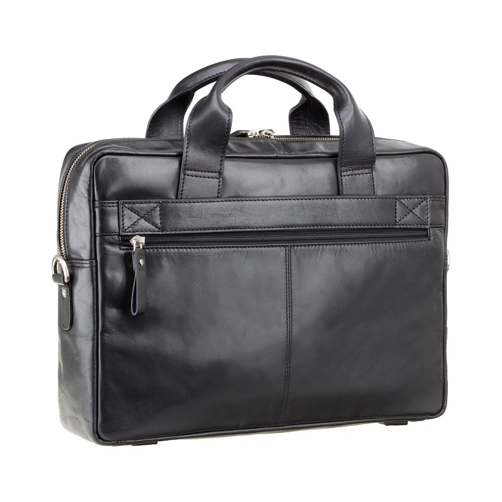 Hugo 13" Leather Zip-Top Laptop Bag – Black