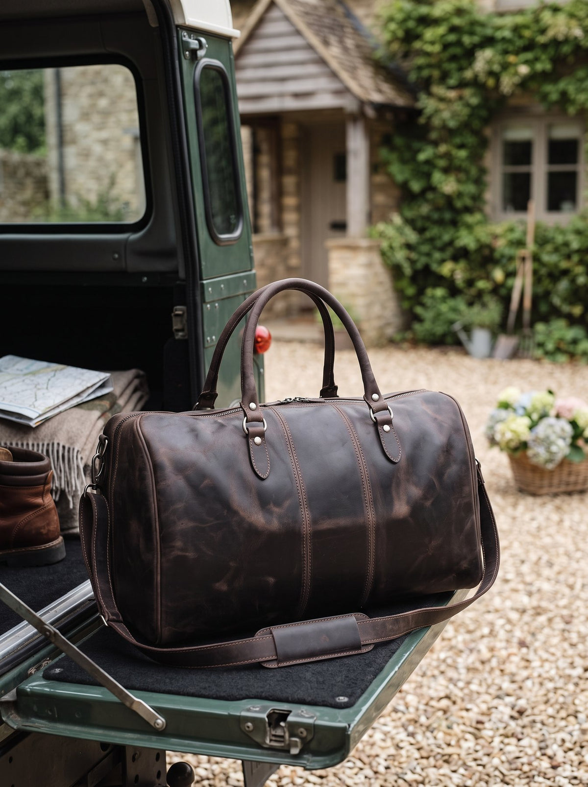 Dark Brown Leather Weekend Holdall