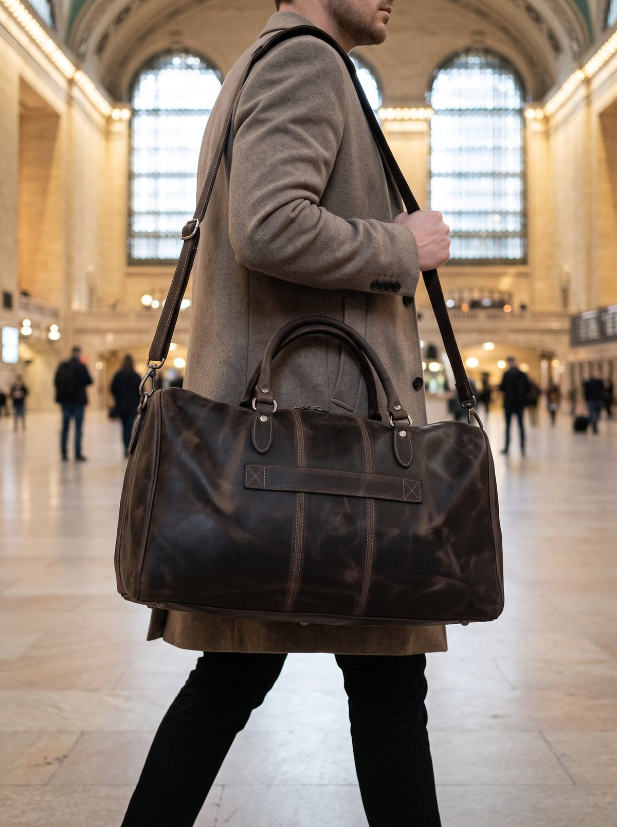 Dark Brown Leather Weekend Holdall