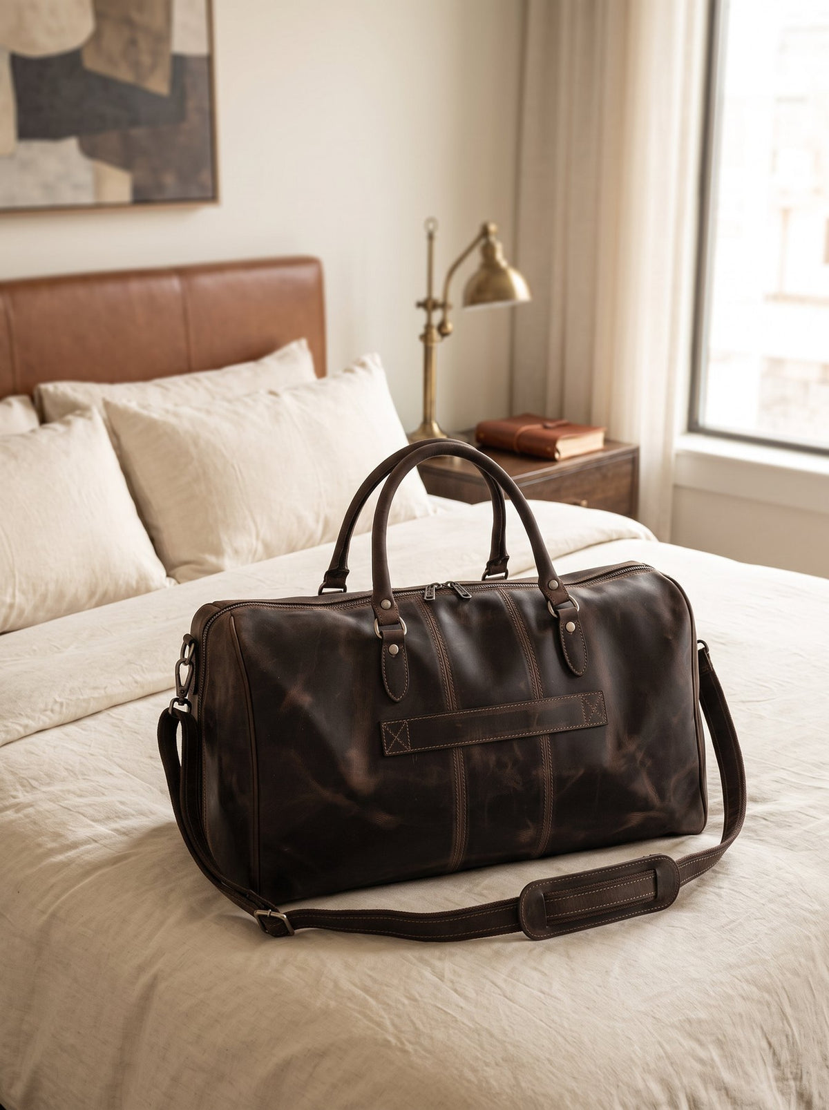 Dark Brown Leather Weekend Holdall