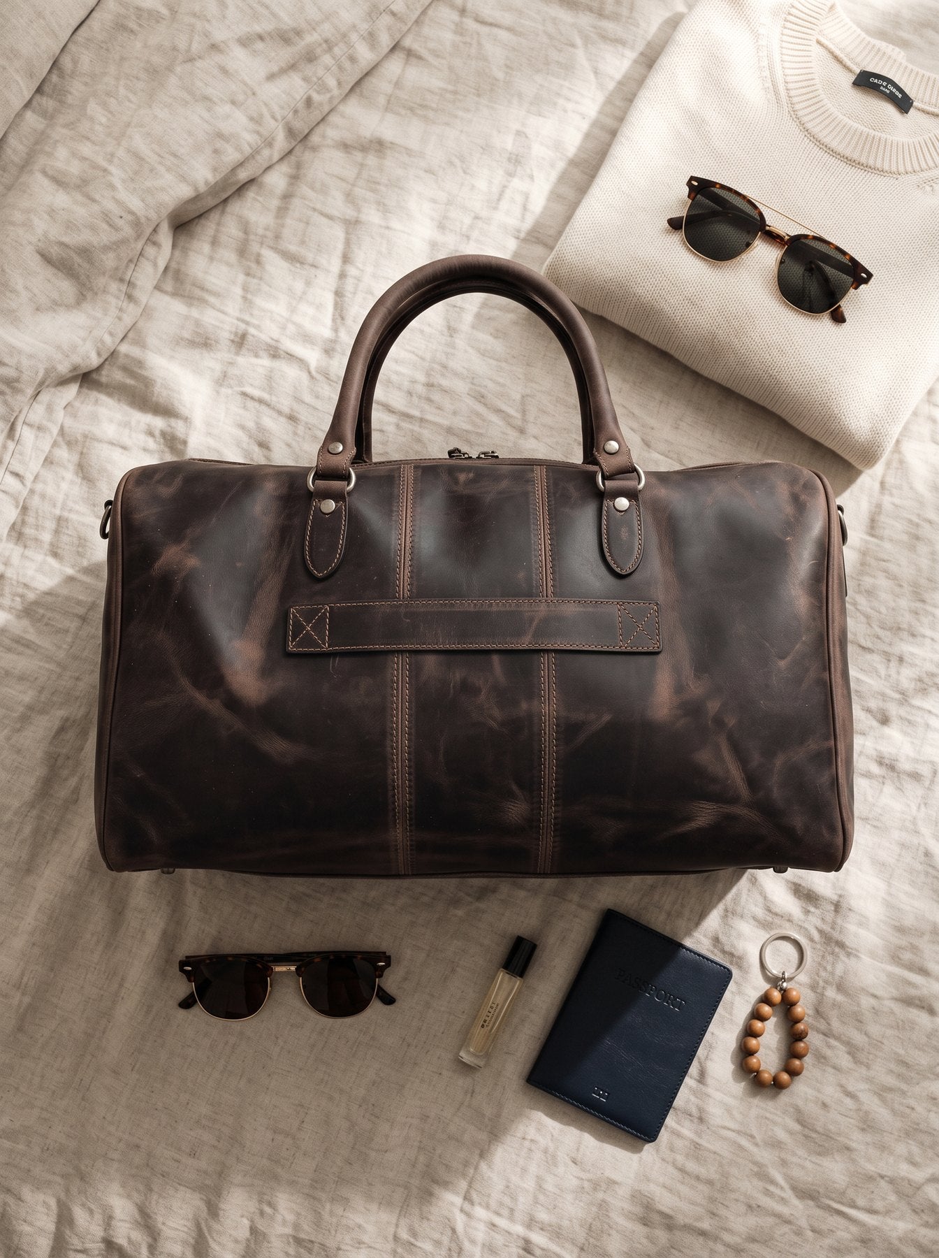Dark Brown Leather Weekend Holdall