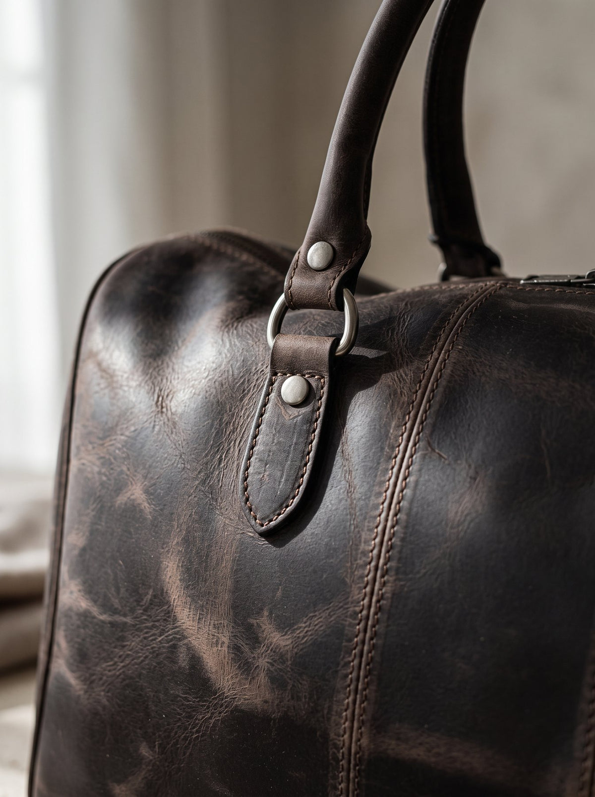 Dark Brown Leather Weekend Holdall
