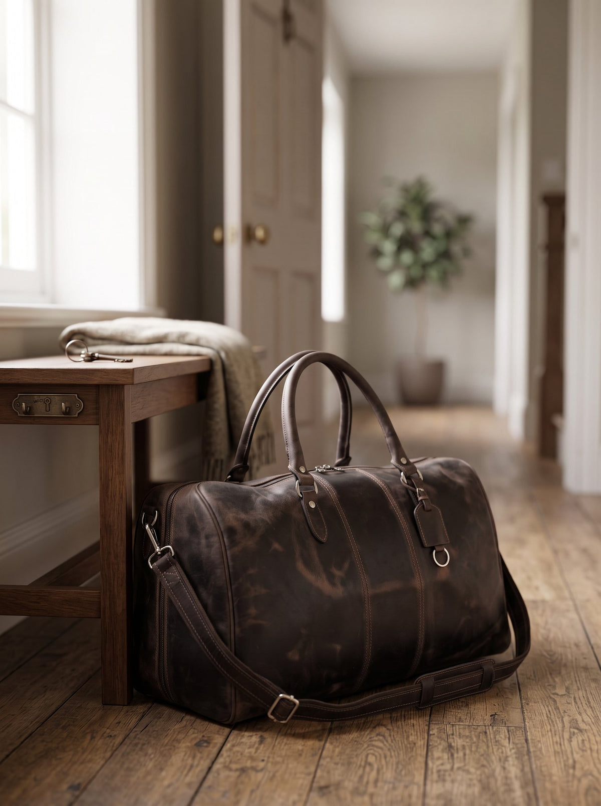 Dark Brown Leather Weekend Holdall