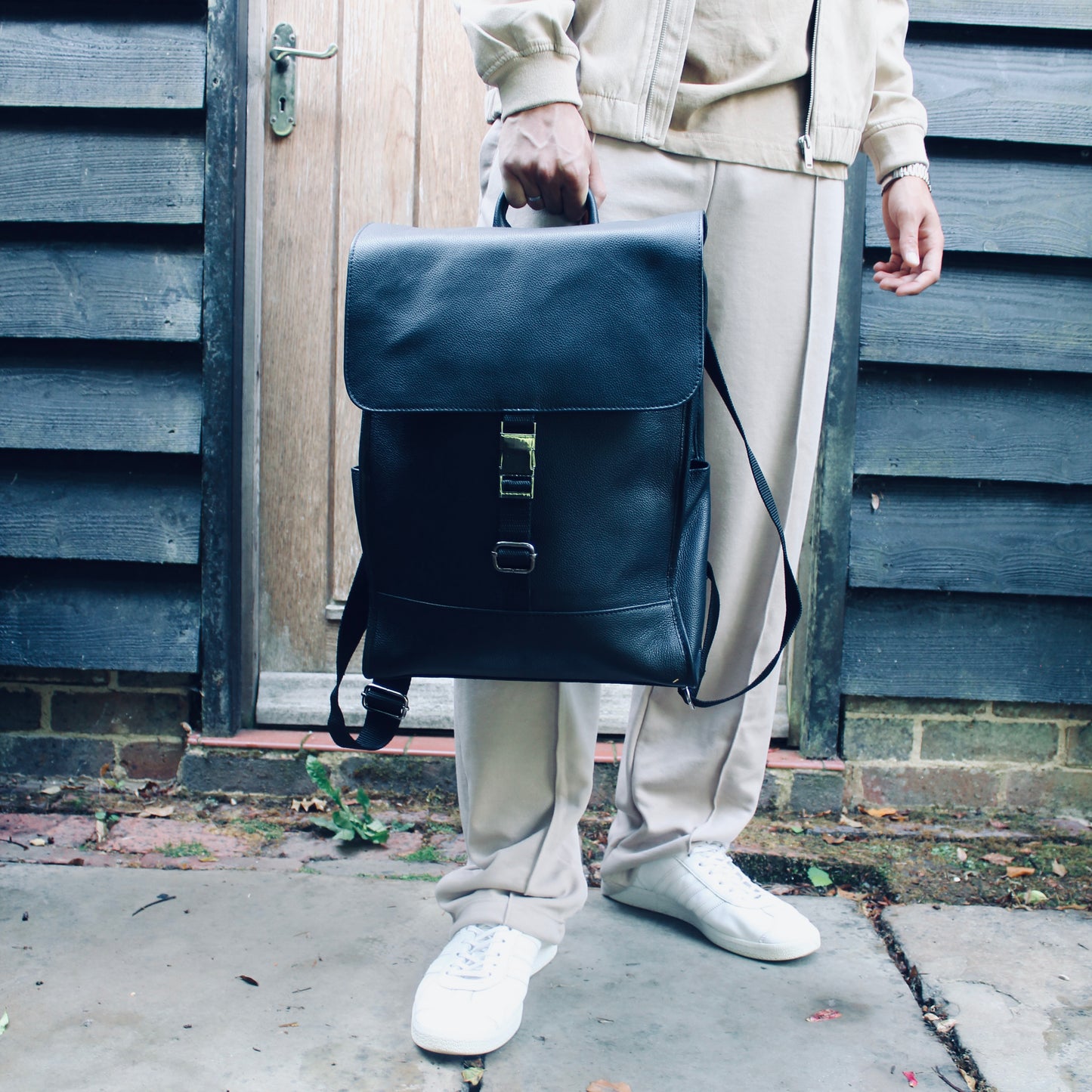 LeatherCo Black Leather Laptop Backpack Bag With Gunmetal Zip