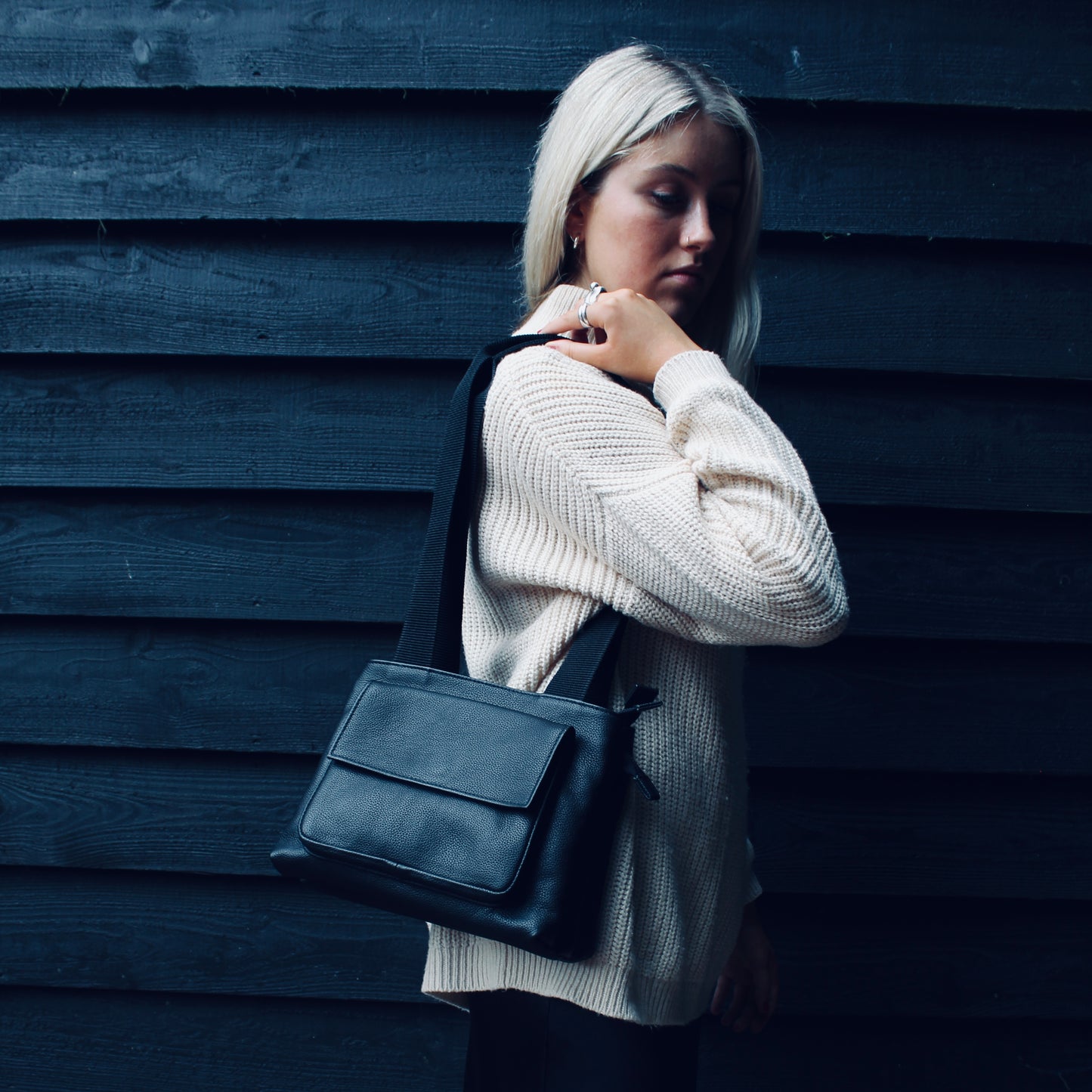 LeatherCo Black Leather Zip Tote Bag With Gunmetal Zips