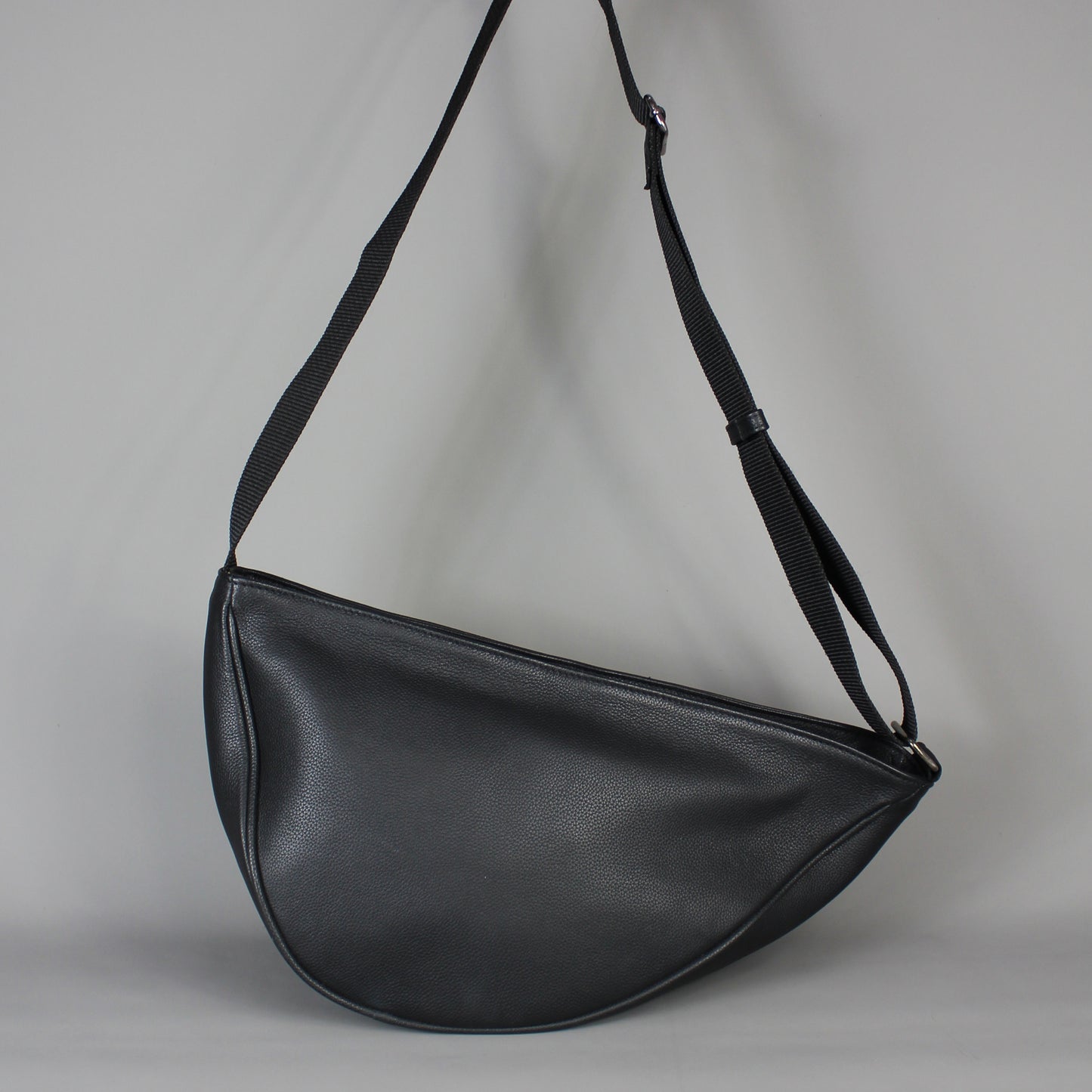 LeatherCo Black Leather Crossbody Sling Bag With Gunmetal Zip