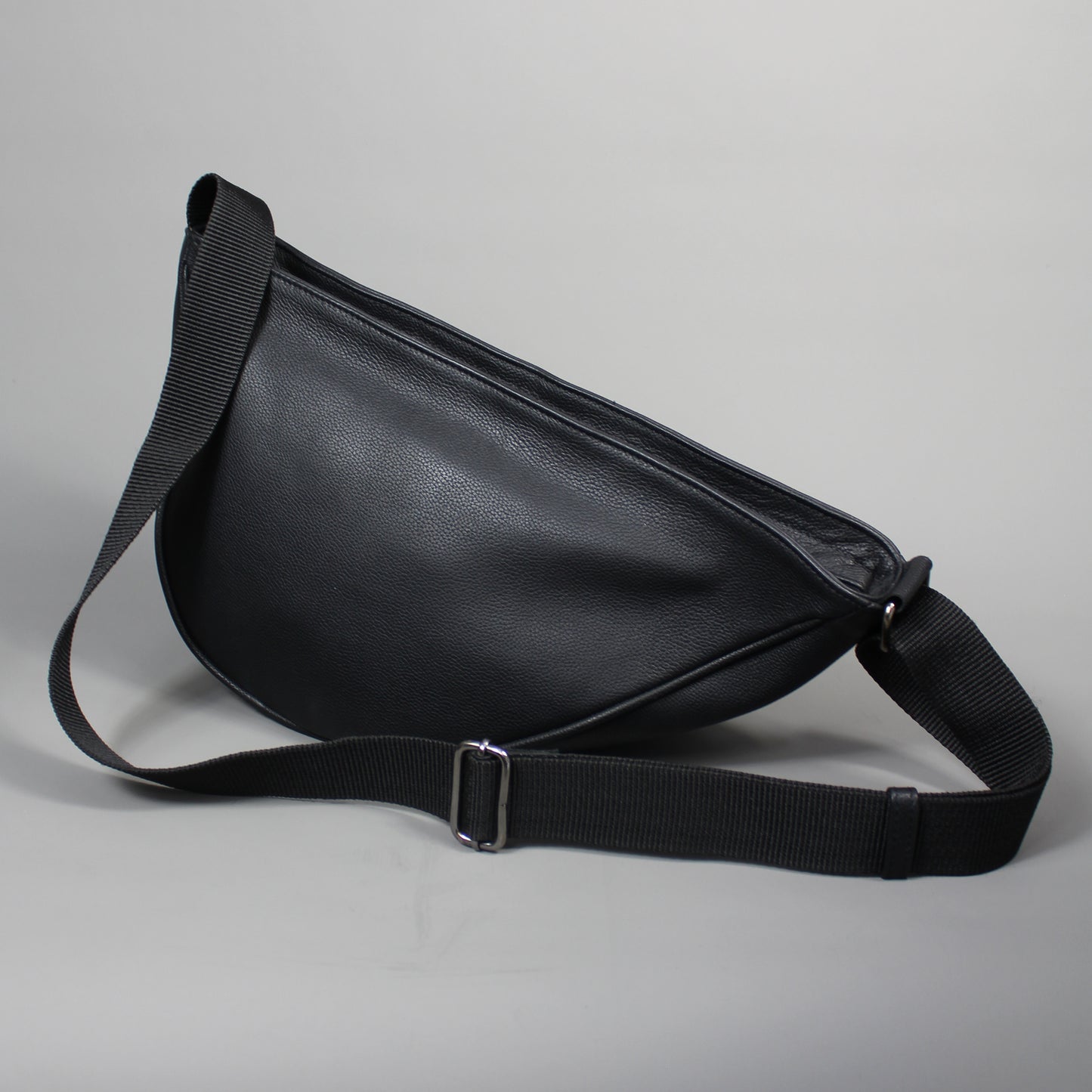 LeatherCo Black Leather Crossbody Sling Bag With Gunmetal Zip