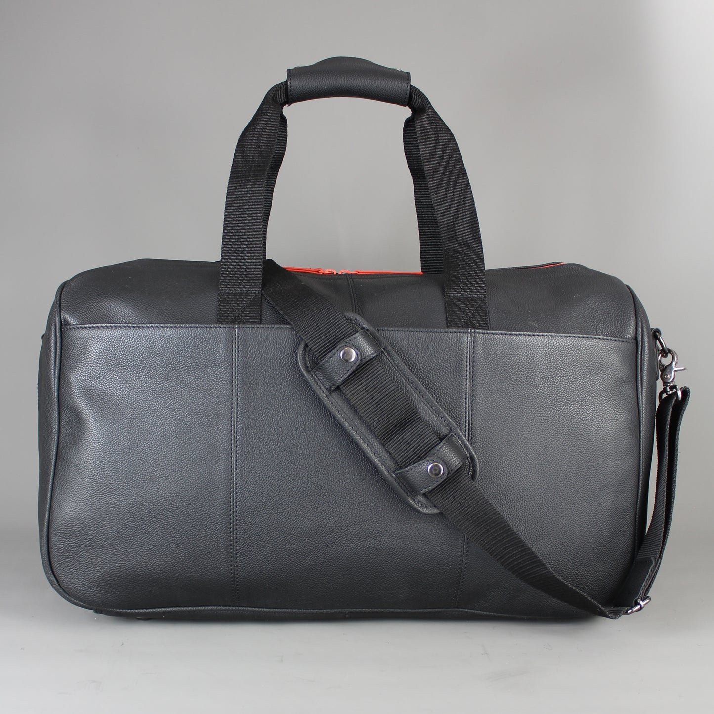 LeatherCo Black Leather Wide Opening Weekend Bag With Orange Zip