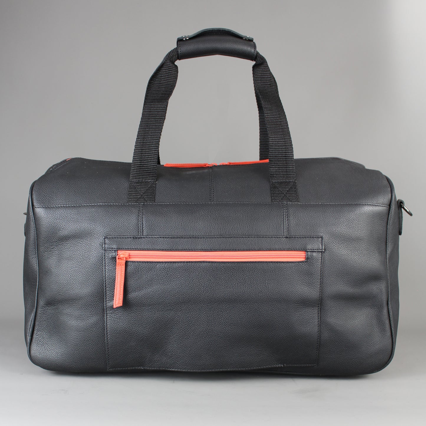 LeatherCo Black Leather Wide Opening Weekend Bag With Orange Zip