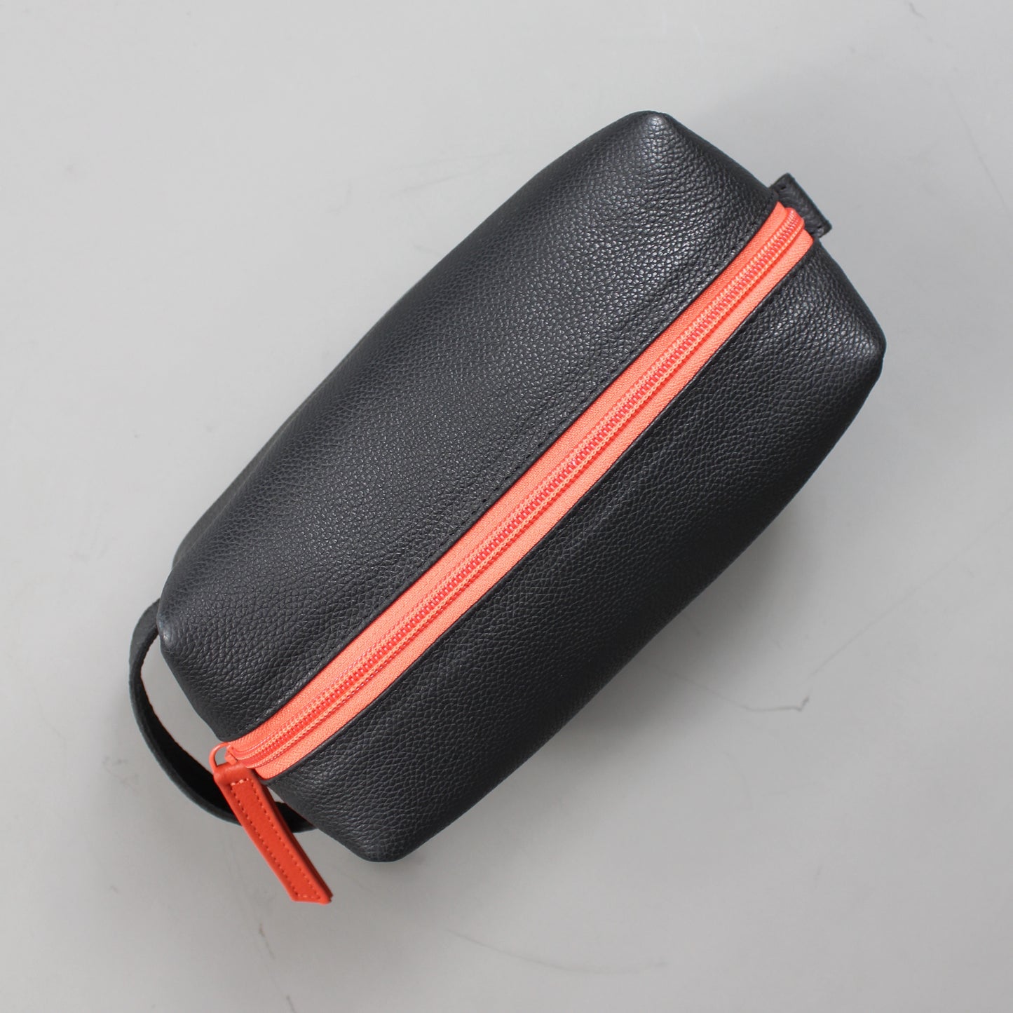 LeatherCo Black Leather Cosmetics Bag With Orange Zip