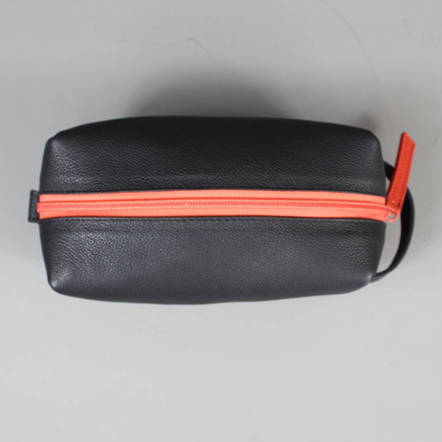 LeatherCo Black Leather Cosmetics Bag With Orange Zip