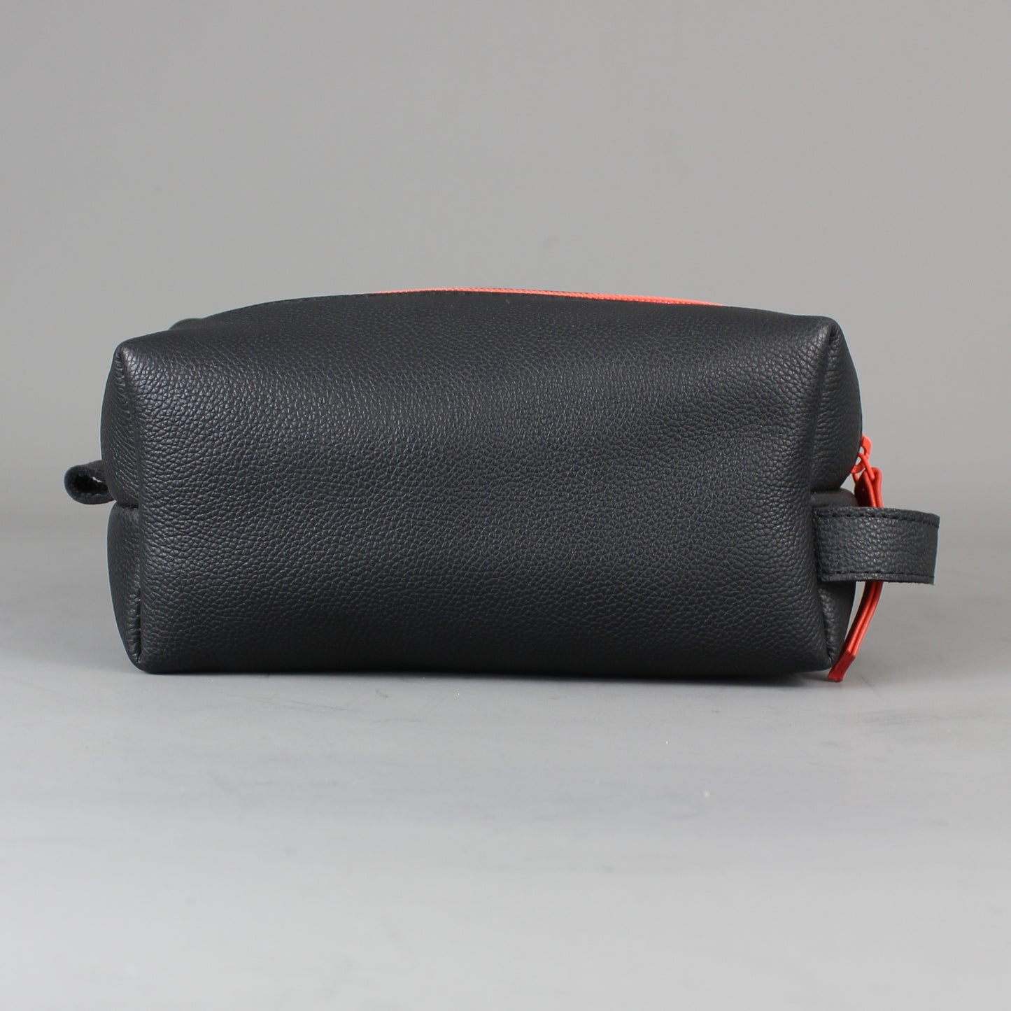 LeatherCo Black Leather Cosmetics Bag With Orange Zip