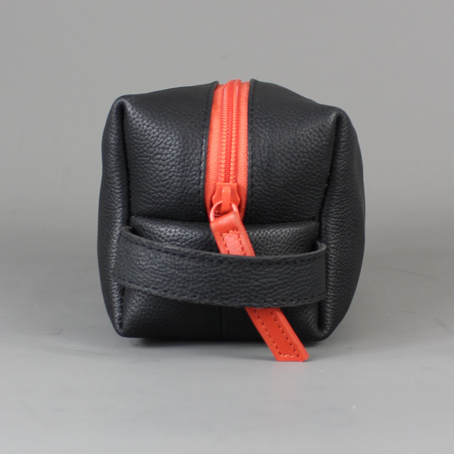 LeatherCo Black Leather Cosmetics Bag With Orange Zip