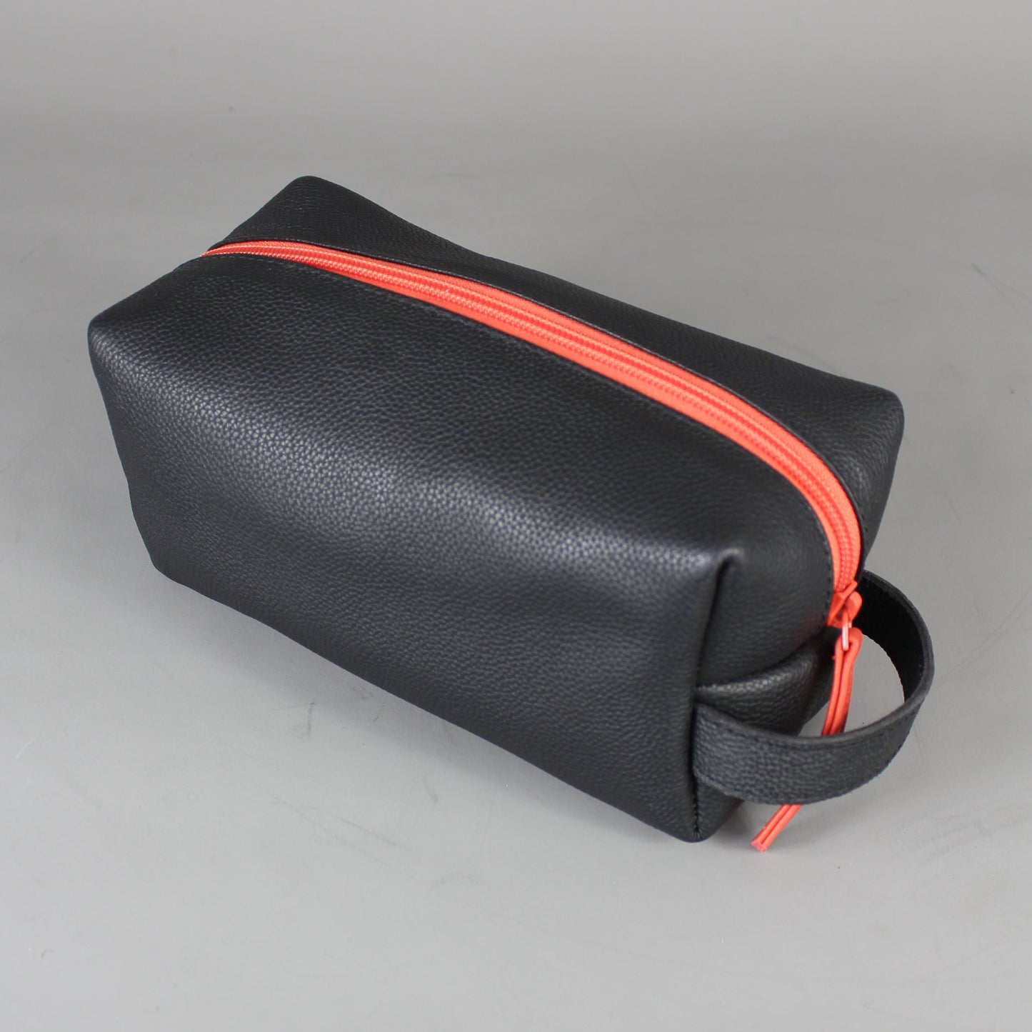 LeatherCo Black Leather Cosmetics Bag With Orange Zip