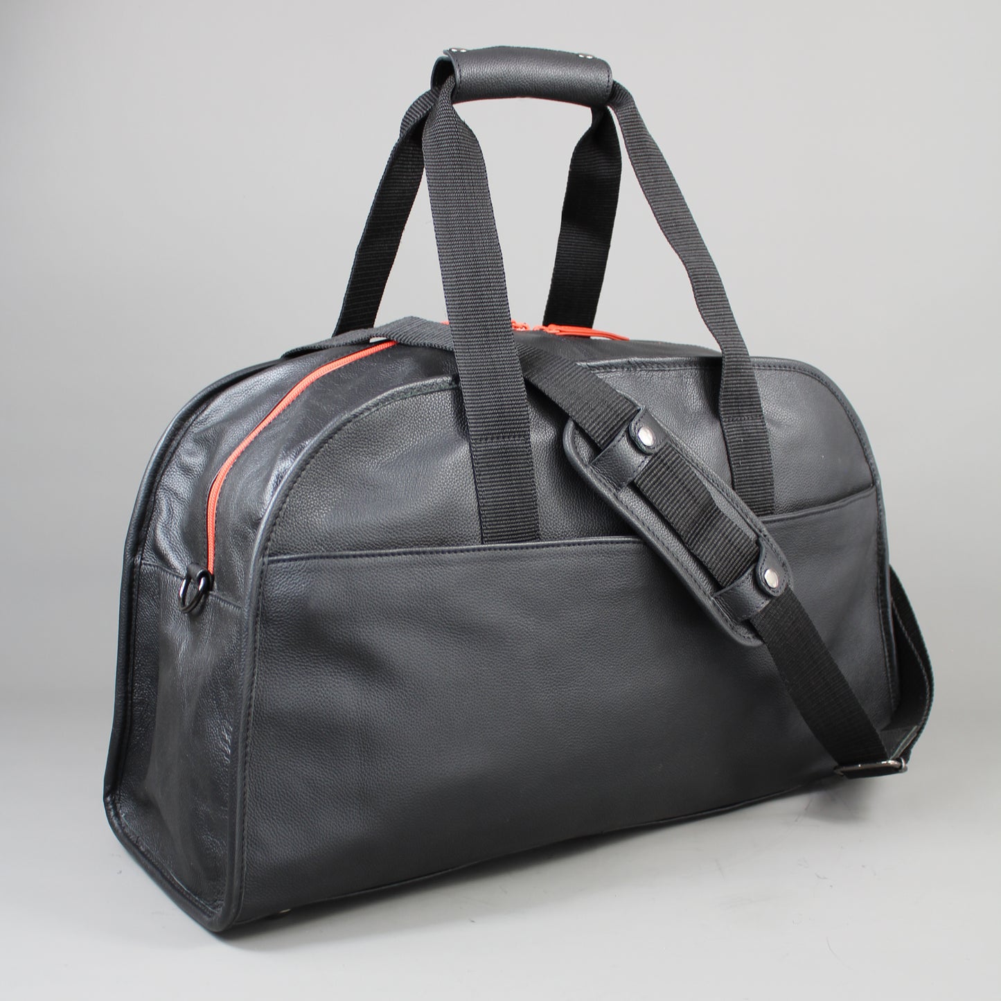 LeatherCo Black Leather Laptop Weekend Bag With Orange Zip