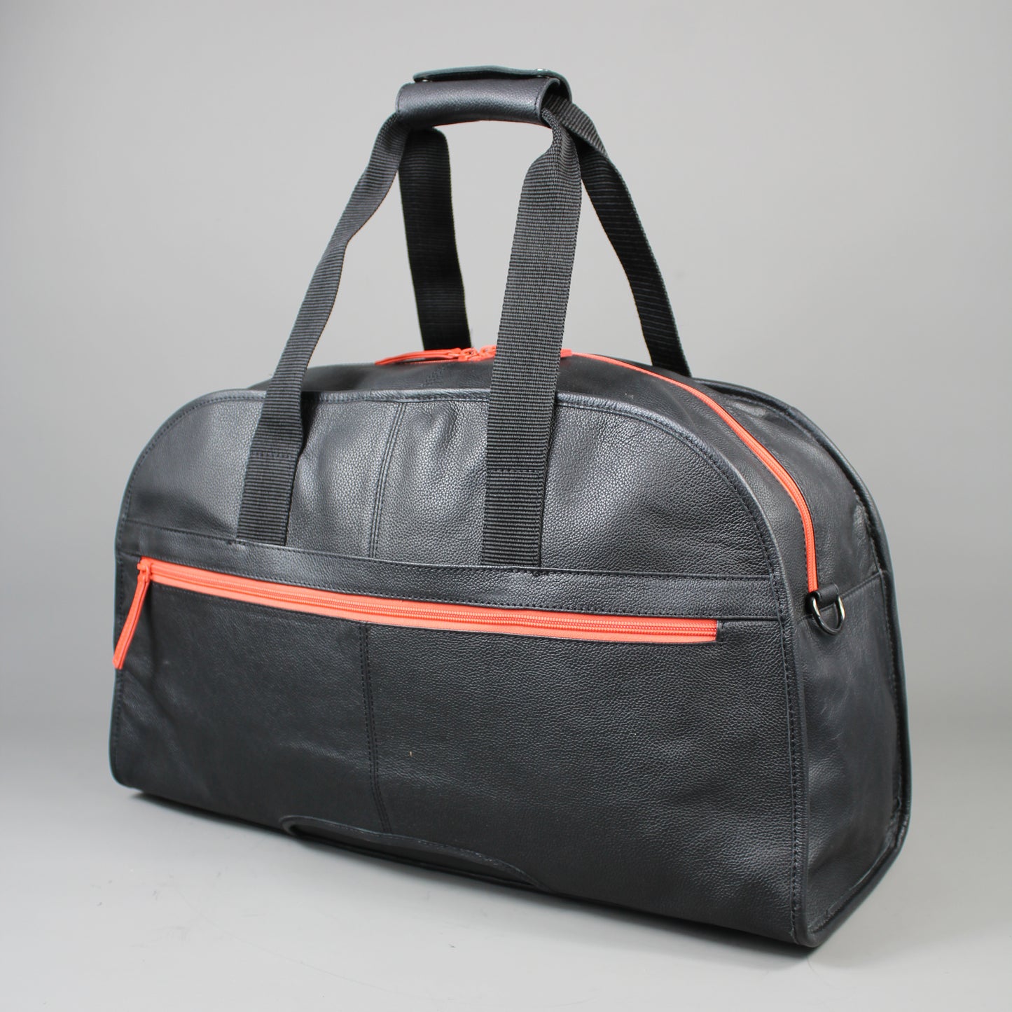 LeatherCo Black Leather Laptop Weekend Bag With Orange Zip