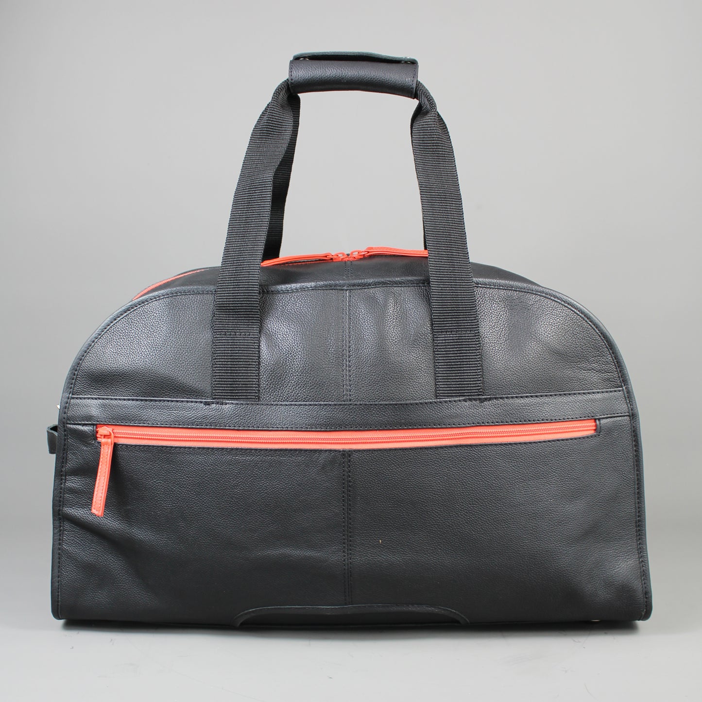 LeatherCo Black Leather Laptop Weekend Bag With Orange Zip