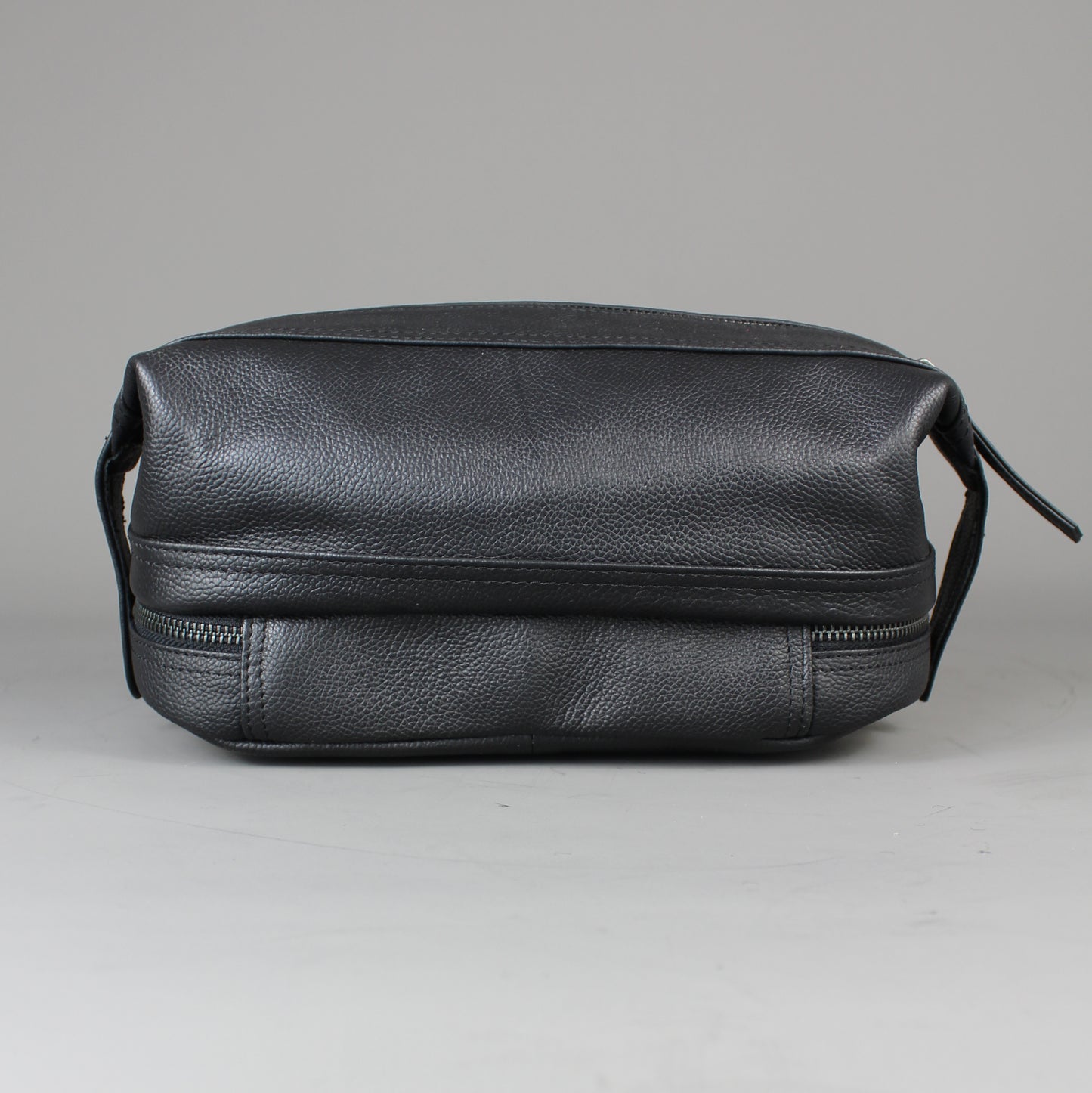 LetherCo Black Leather Open Top Wash Bag With Gunmetal Zip