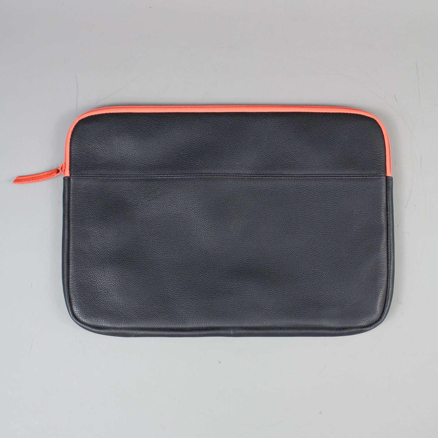 LeatherCo Black Leather Laptop Case With Orange Zip